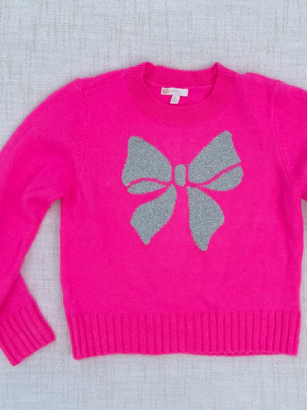 GB Girl's Dillards Hot Pink Sparkly Bow Sweater Size Large / 10